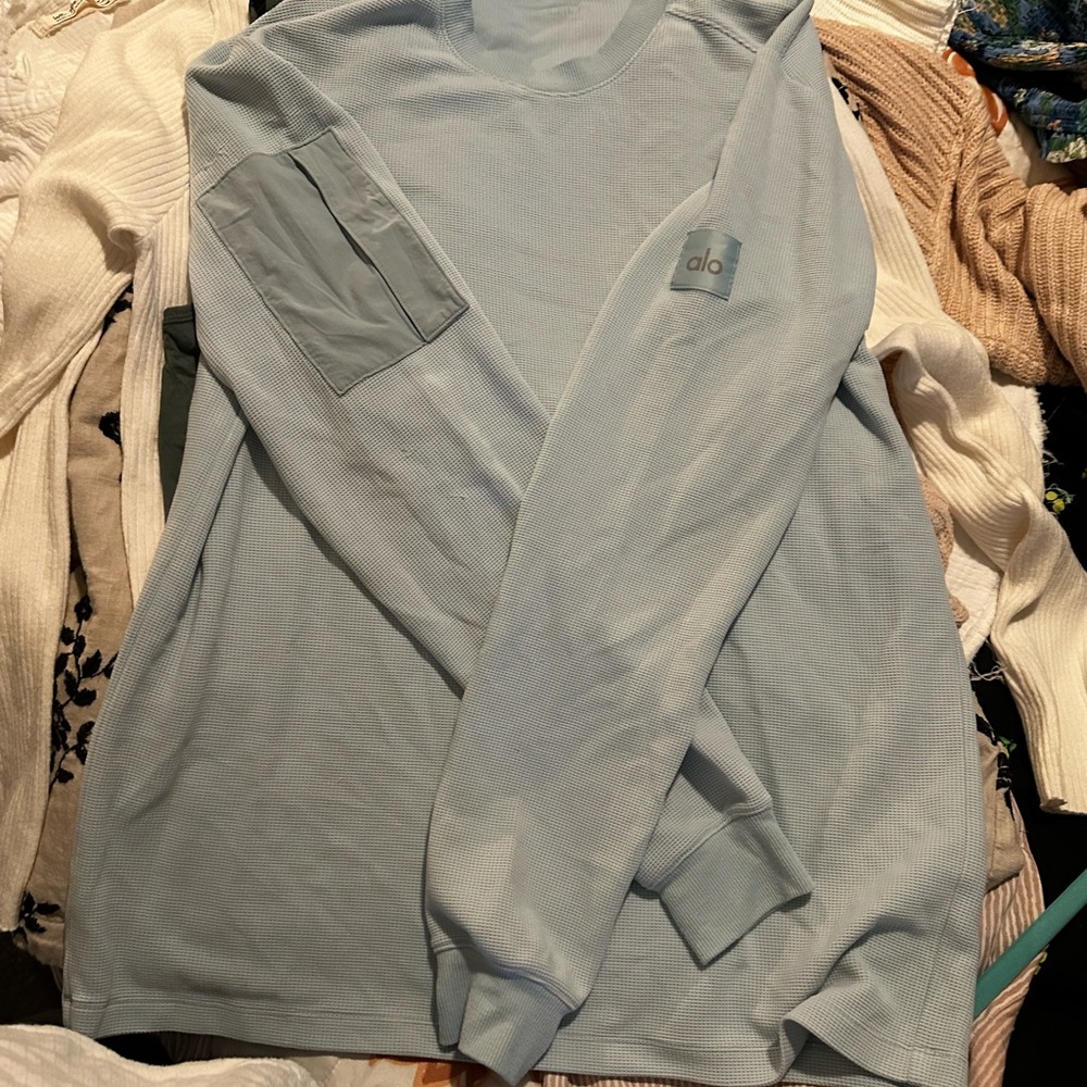 ALO Yoga Waffle Knit Long Sleeve Top in Pale sage green